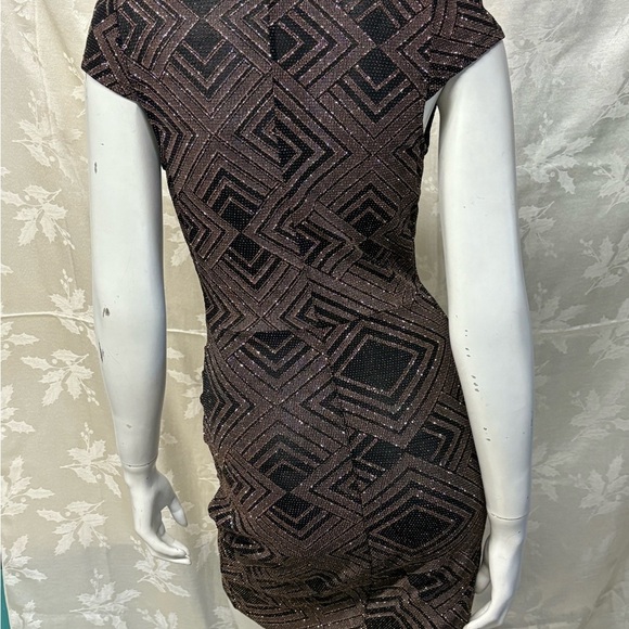 Mystic Brown Bodycon Mini Dress with Plunge Neckline and Flutter Sleeves - Picture 5 of 9